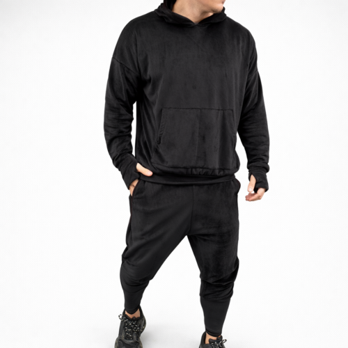 Trening Oversize conic, cu tur lasat din CATIFEA - Negru - E12