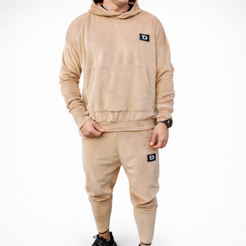 Trening OVERSIZE conic, cu tur lasat din CATIFEA - BEJ - E07